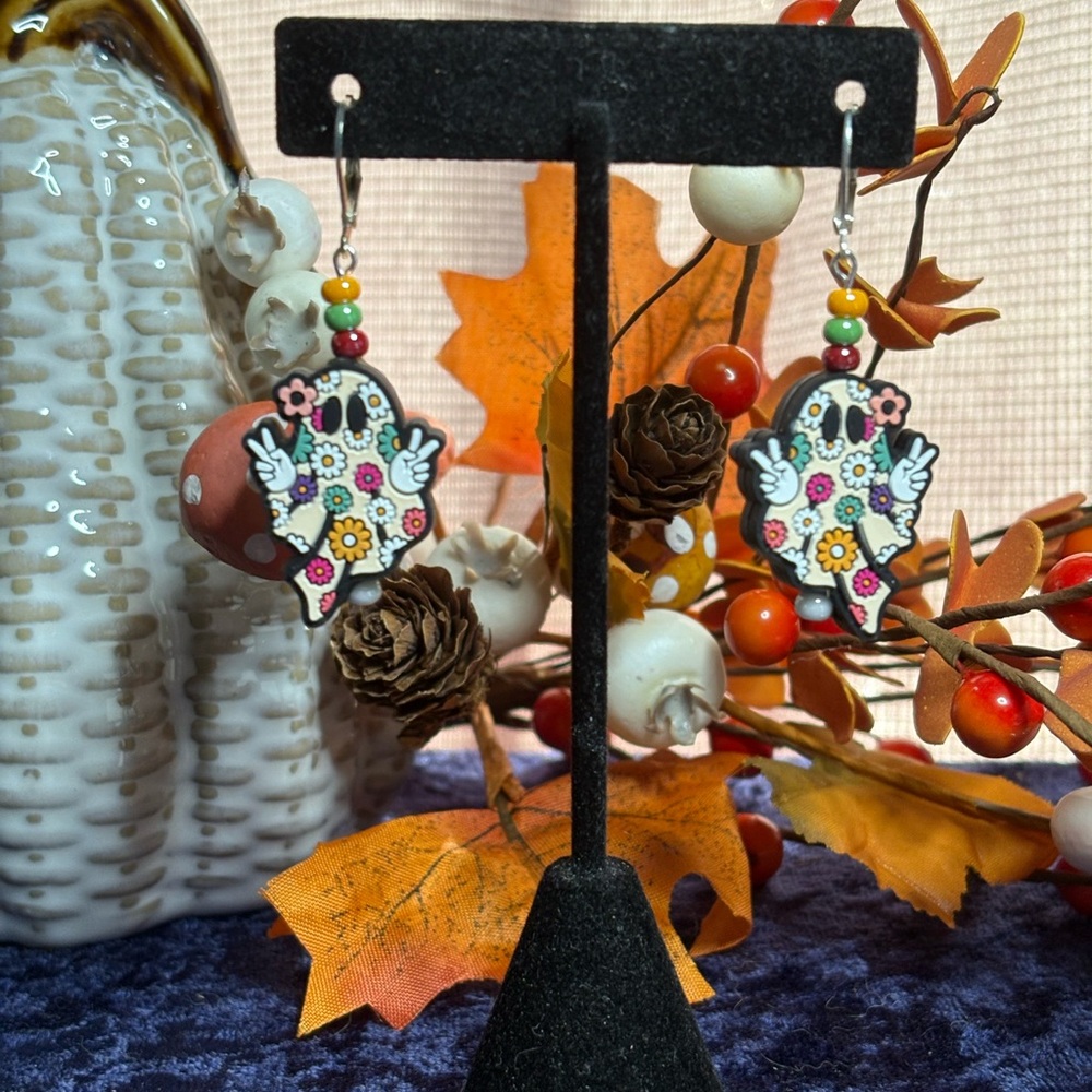 Floral Sugar Skull Earrings with Beads